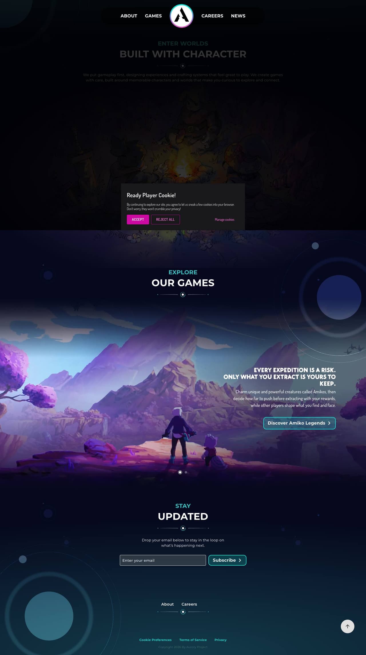 Full landing page of Aurory