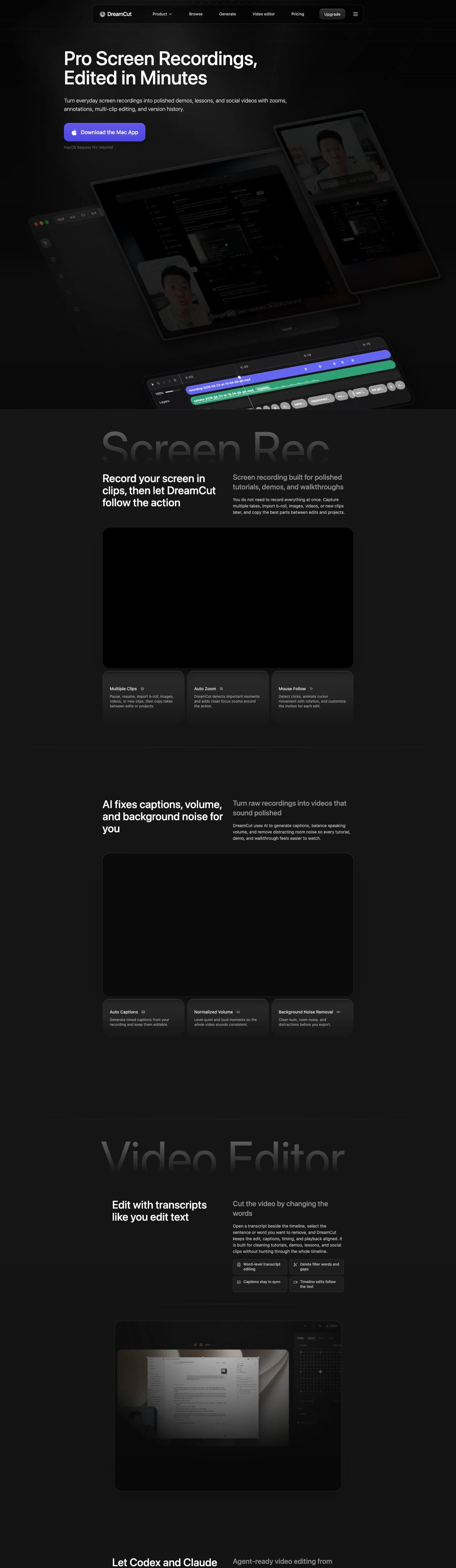 Full landing page of Dreamcut