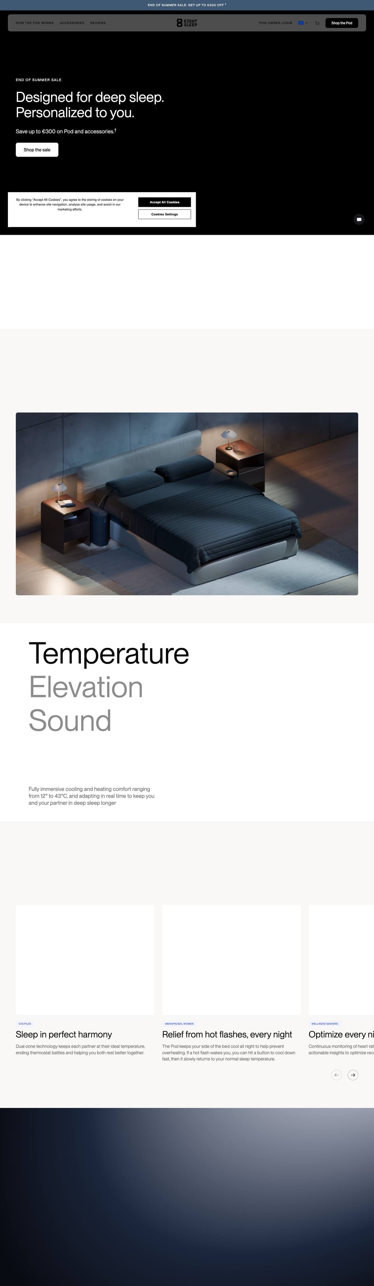 Full landing page of Eight Sleep