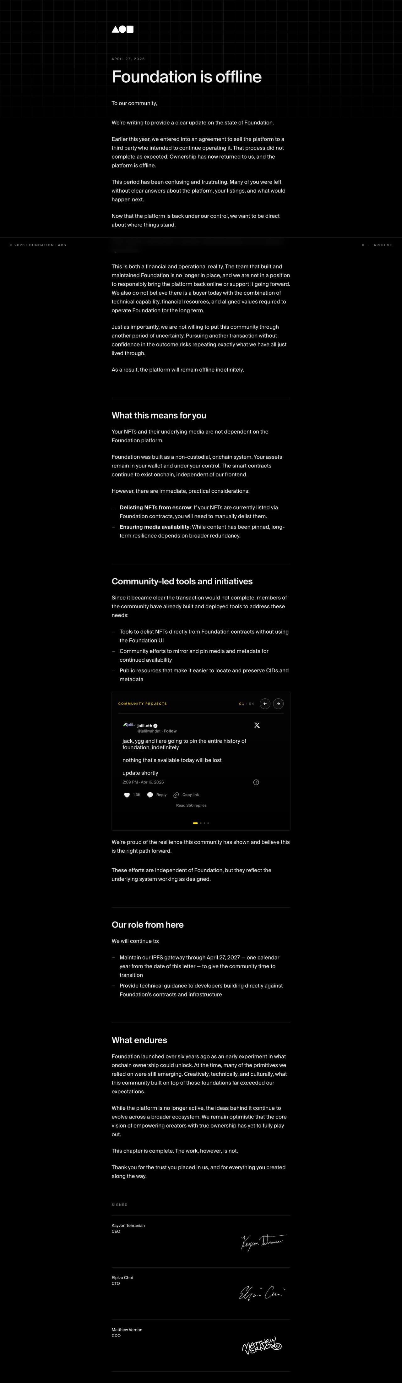 Full landing page of Foundation