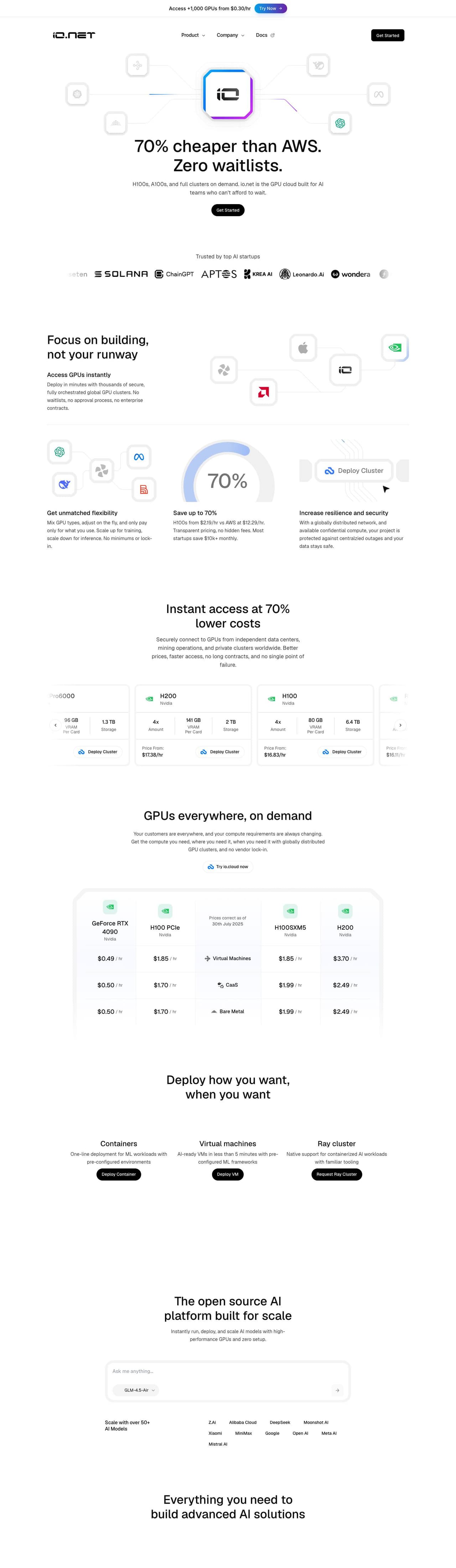 Full landing page of io.net