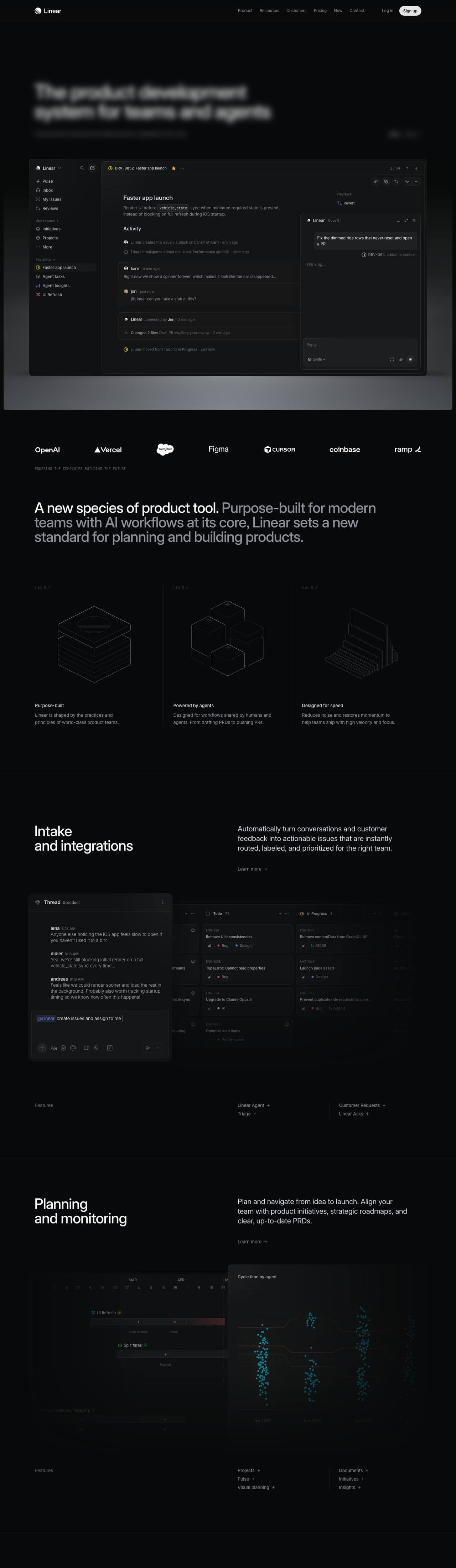 Full landing page of Linear