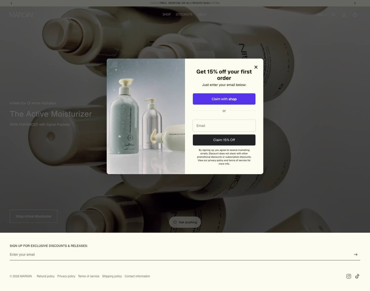 Full landing page of Margin