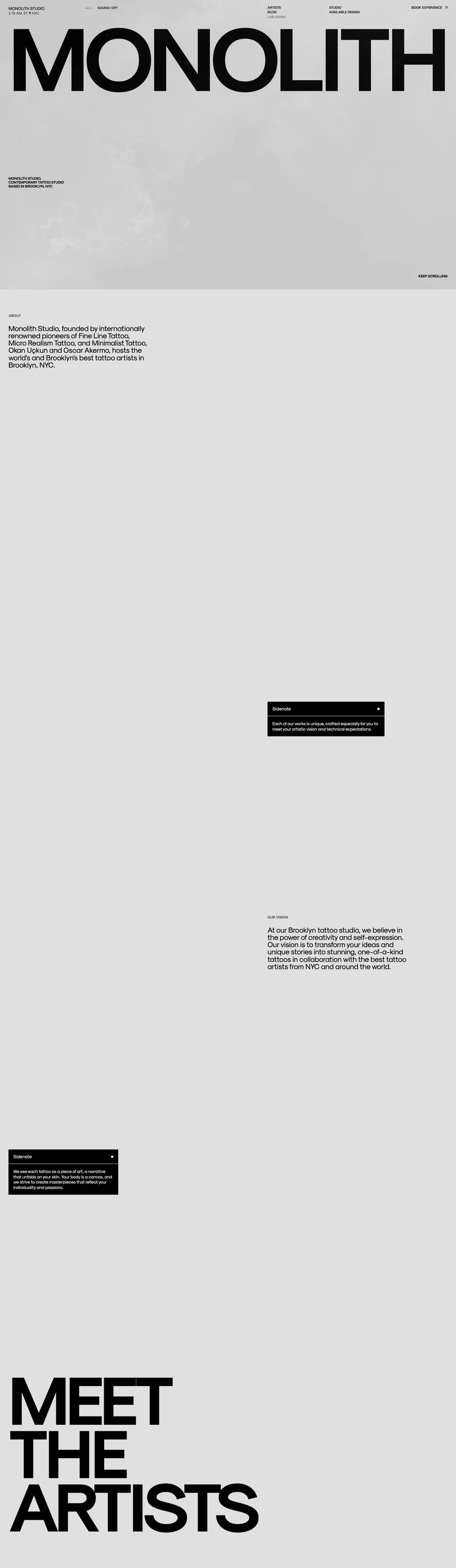 Full landing page of Monolith Studio