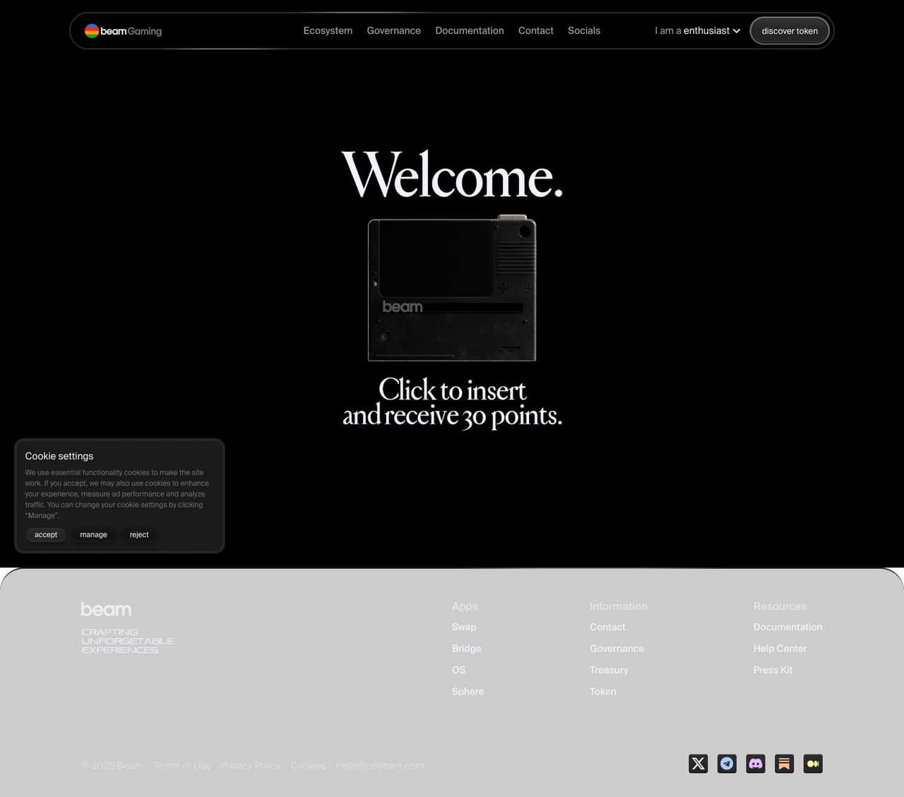 Full landing page of Beam Gaming