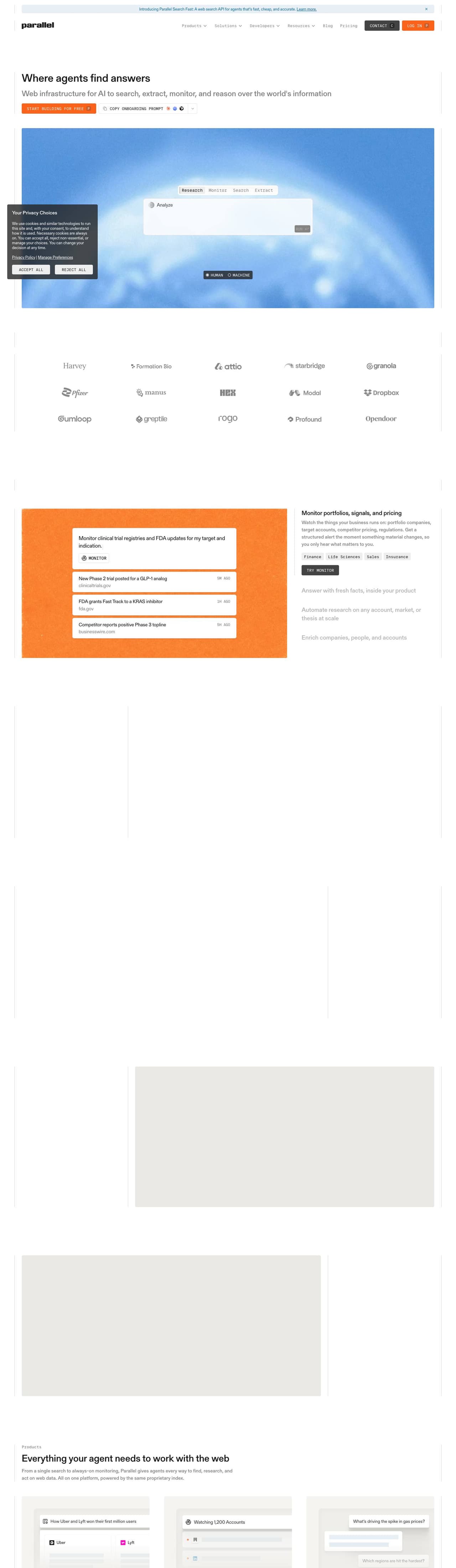 Full landing page of Parallel AI
