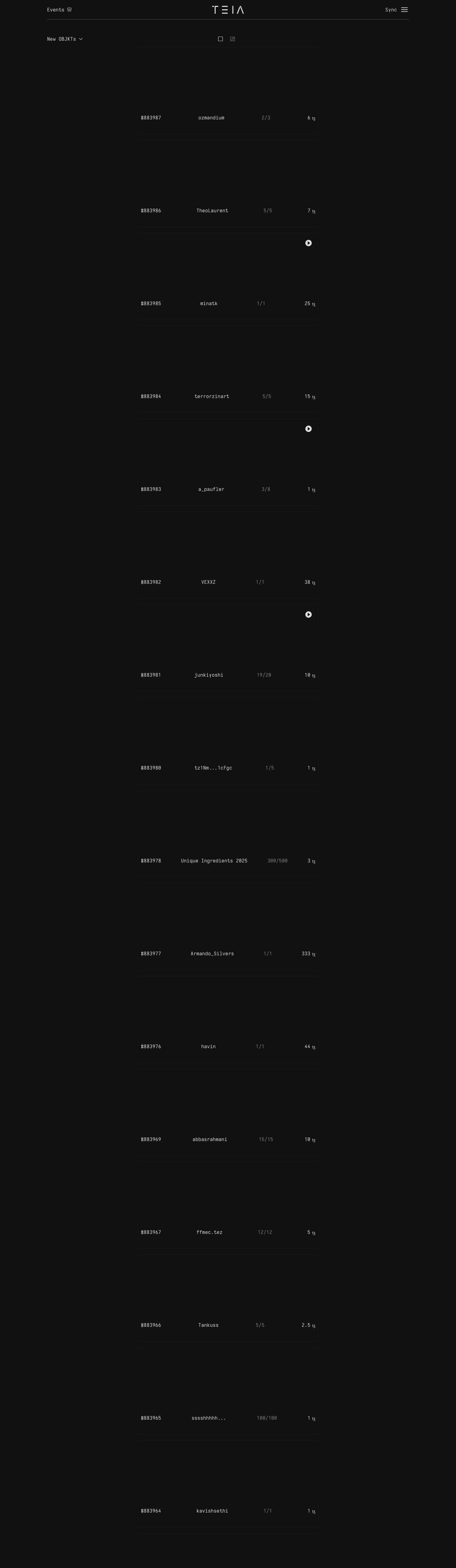 Full landing page of Teia Art