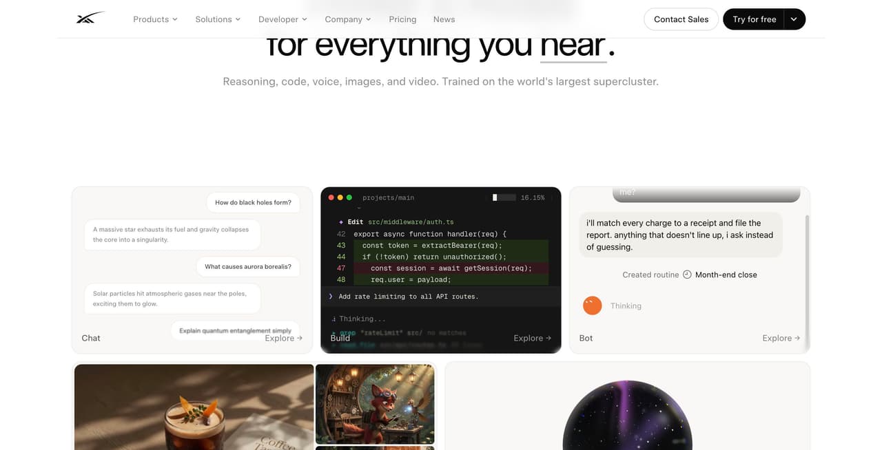 Homepage screenshot of SpaceXAI
