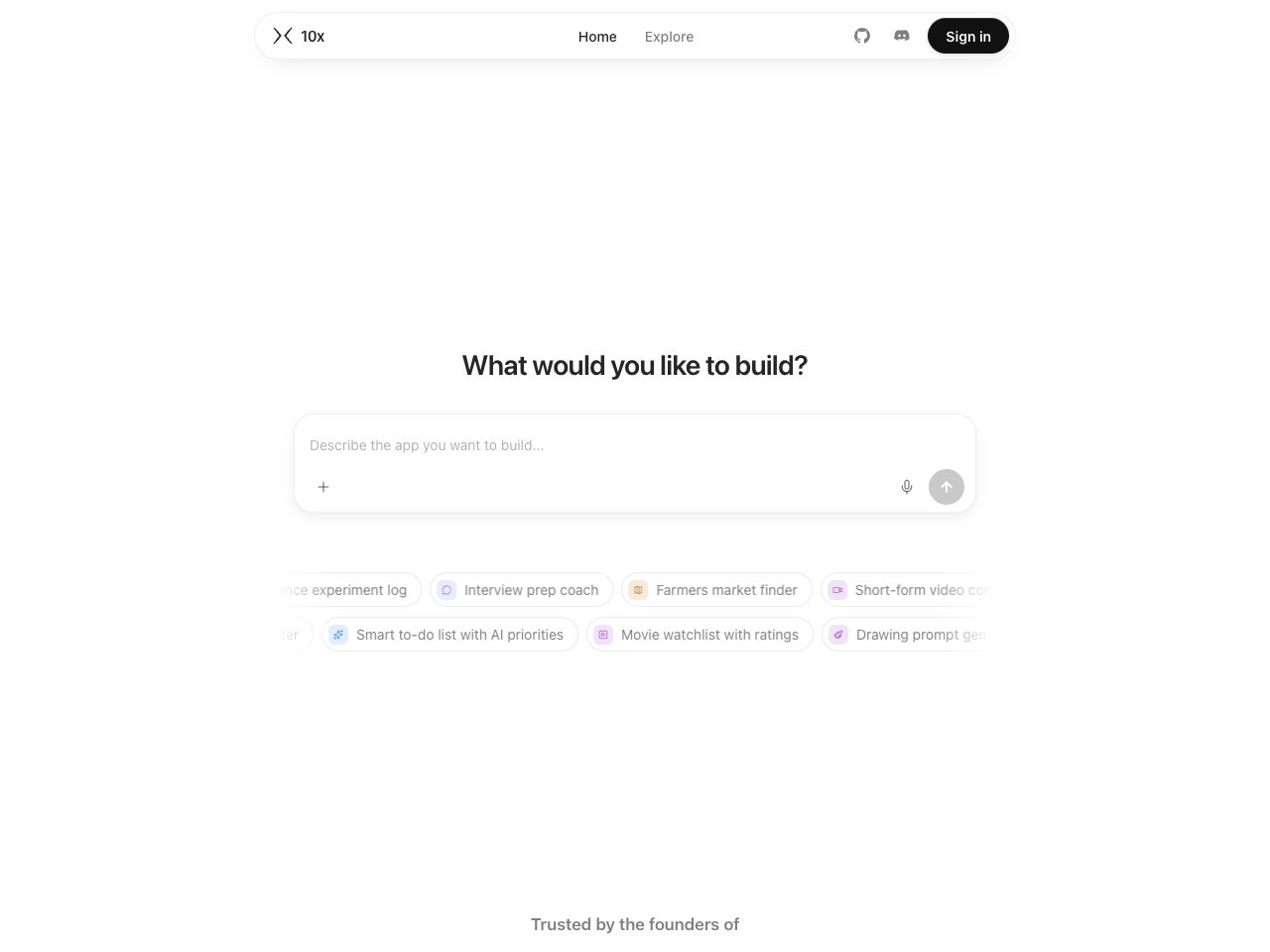 Homepage screenshot of 10x