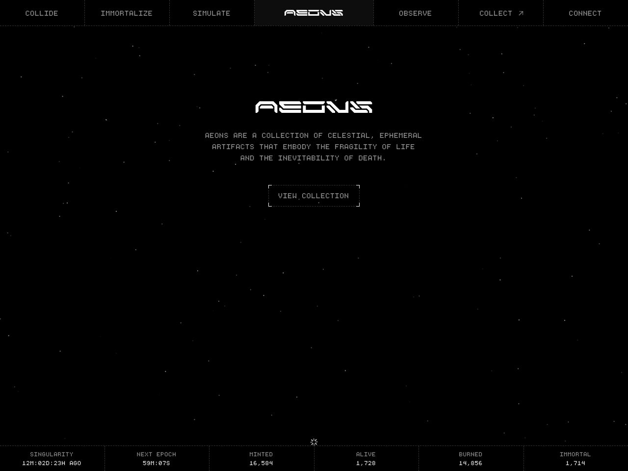 Homepage screenshot of Aeons