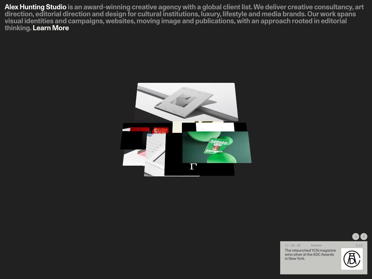 Homepage screenshot of Alex Hunting