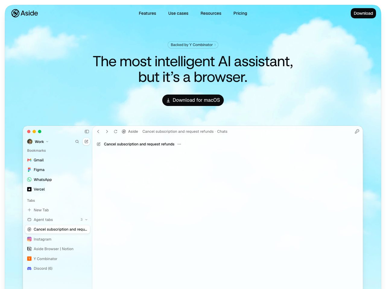 Homepage screenshot of Aside