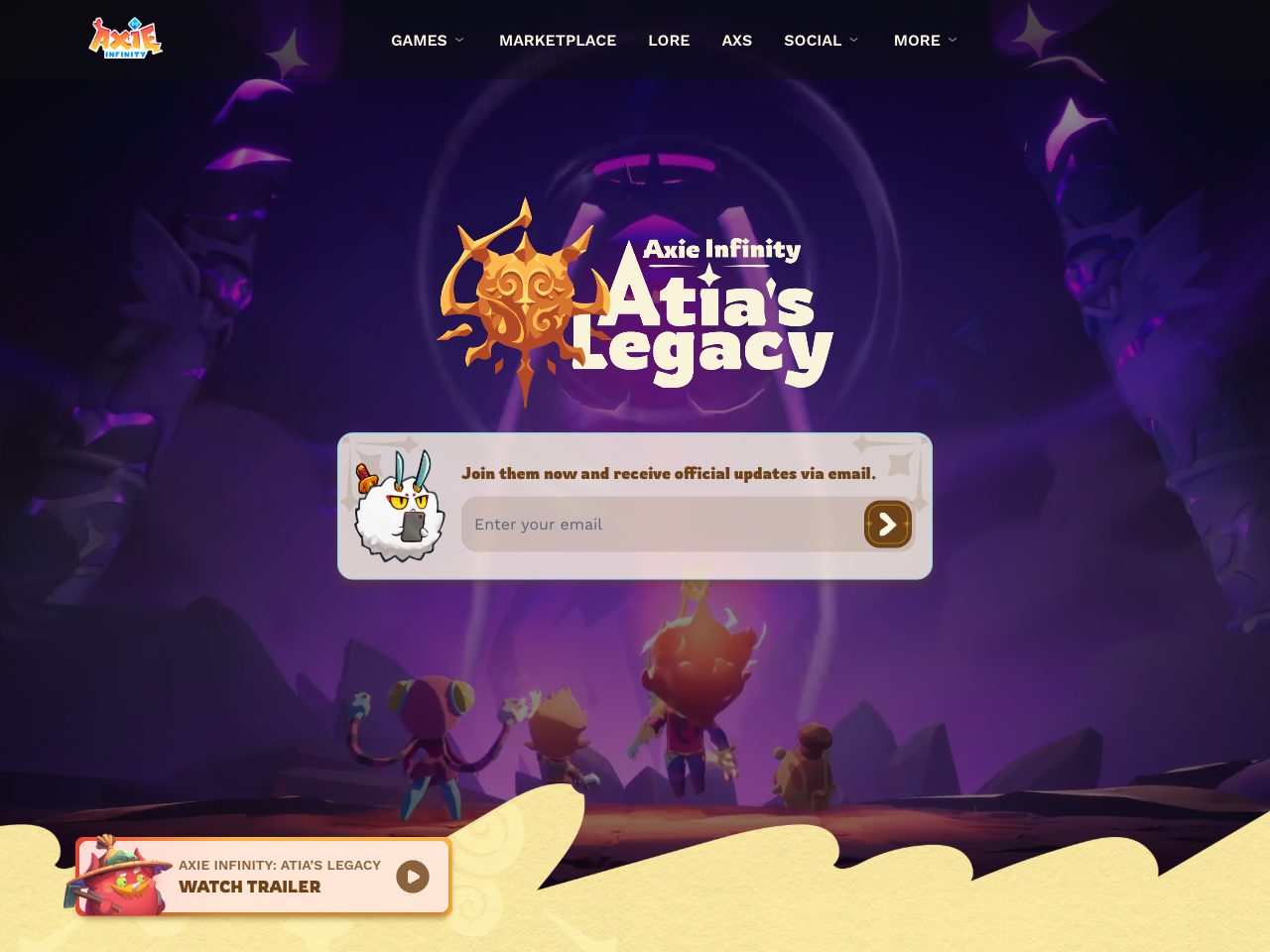 Homepage screenshot of Axie Infinity