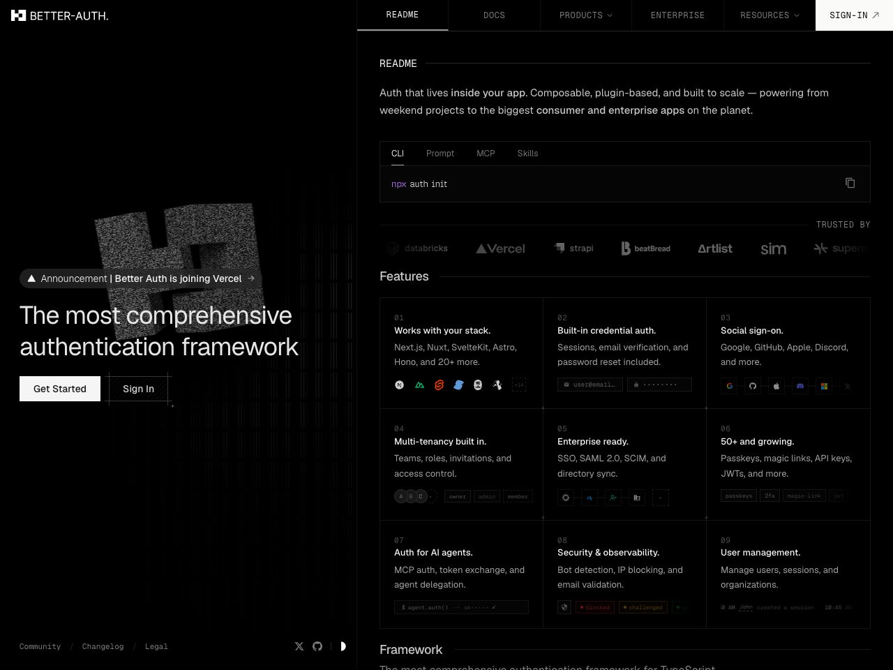 Homepage screenshot of Better Auth