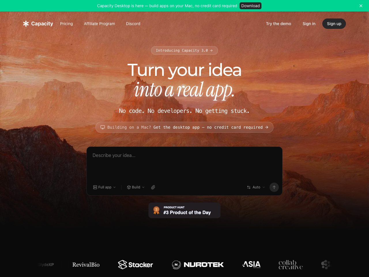 Homepage screenshot of Capacity