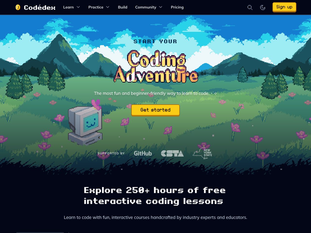 Homepage screenshot of Codedex