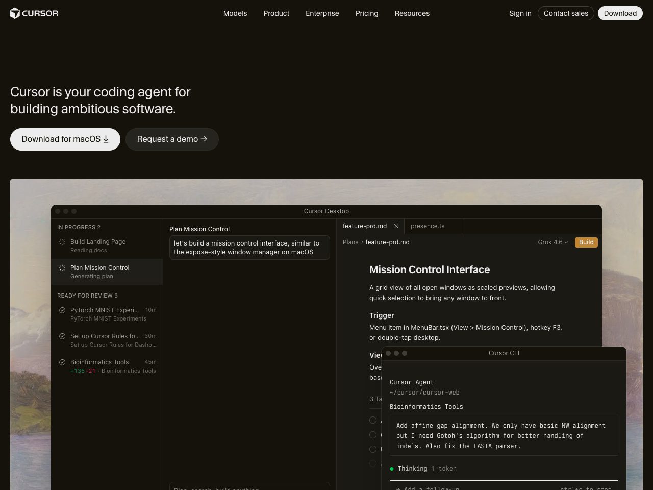 Homepage screenshot of Cursor