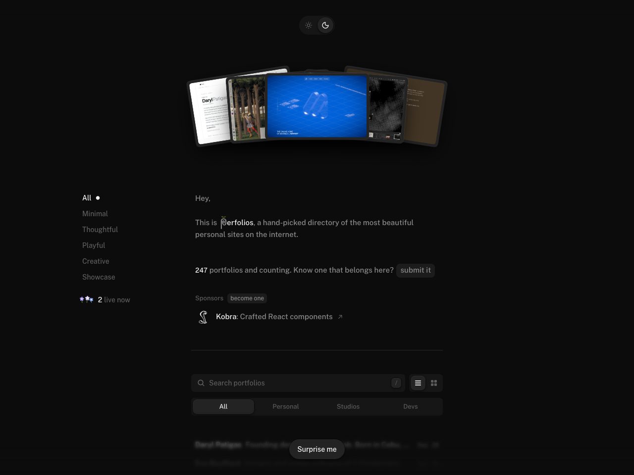 Homepage screenshot of perfolios