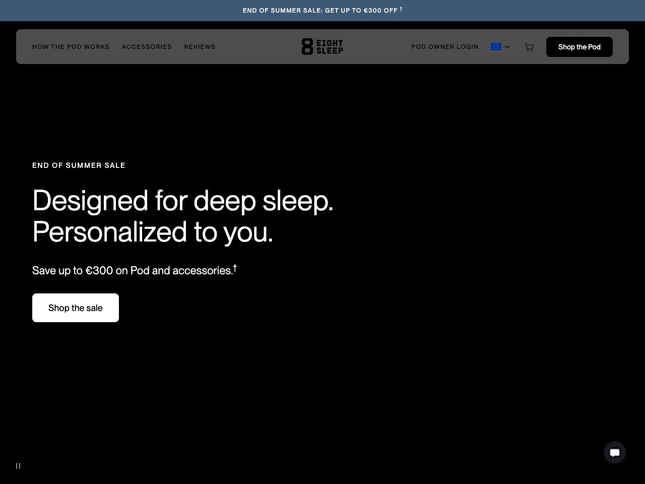 Homepage screenshot of Eight Sleep