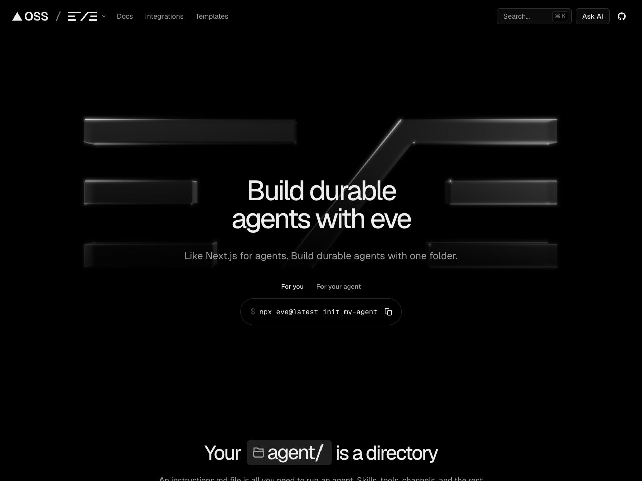 Homepage screenshot of Eve