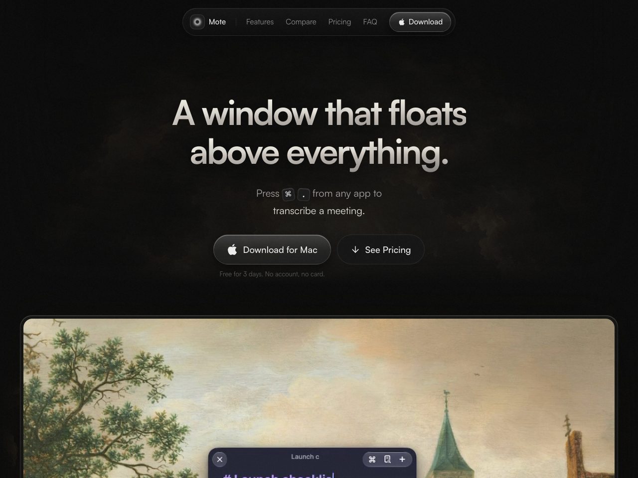 Homepage screenshot of Mote