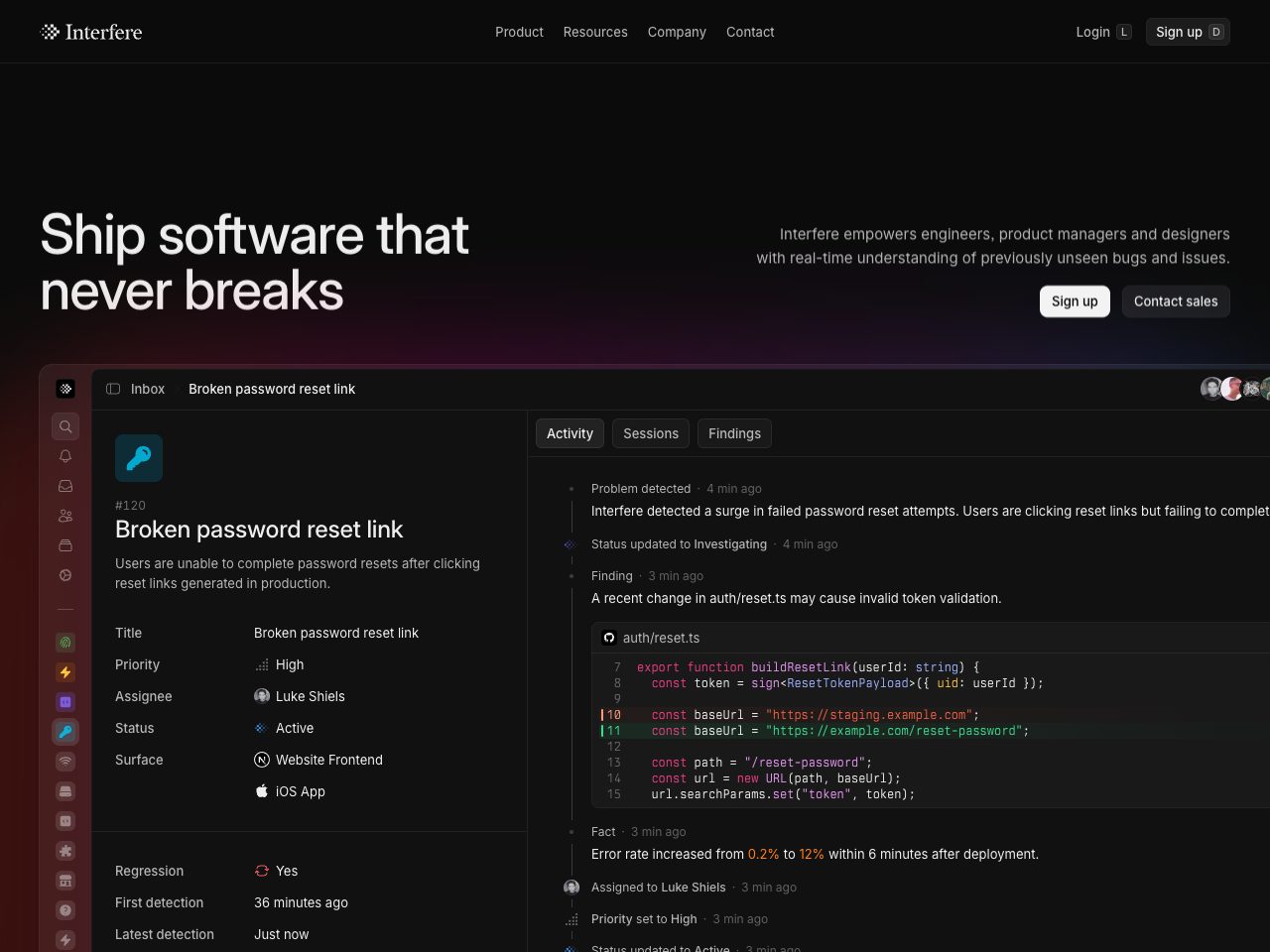 Homepage screenshot of Interfere
