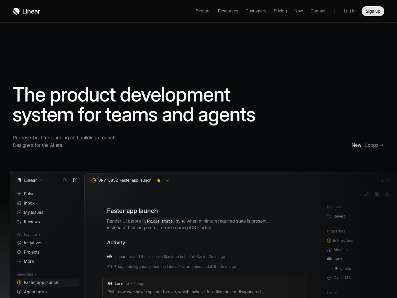 Homepage screenshot of Linear