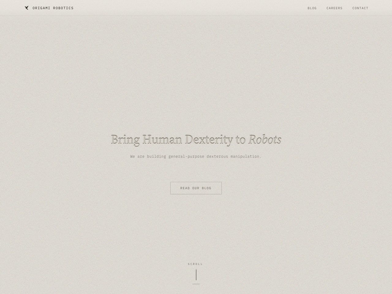 Homepage screenshot of Origami Robotics