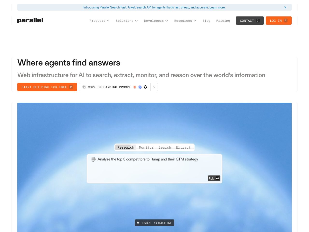 Homepage screenshot of Parallel AI