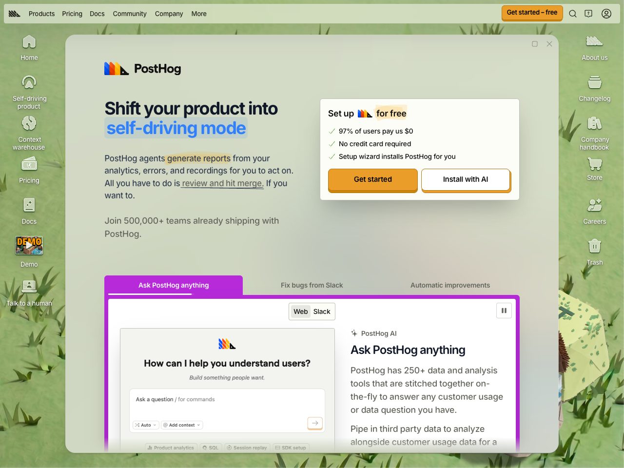 Homepage screenshot of PostHog