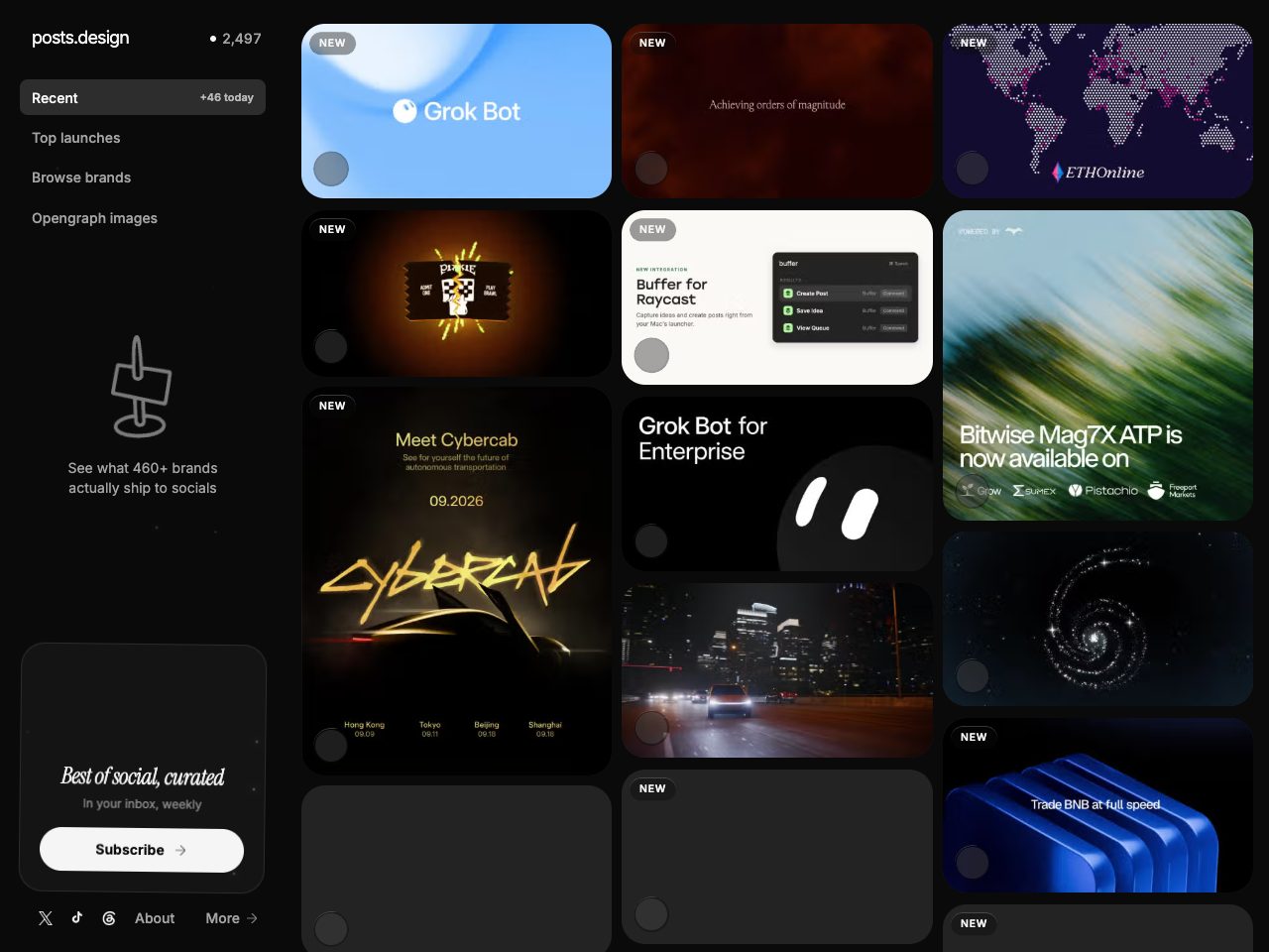 Homepage screenshot of Posts