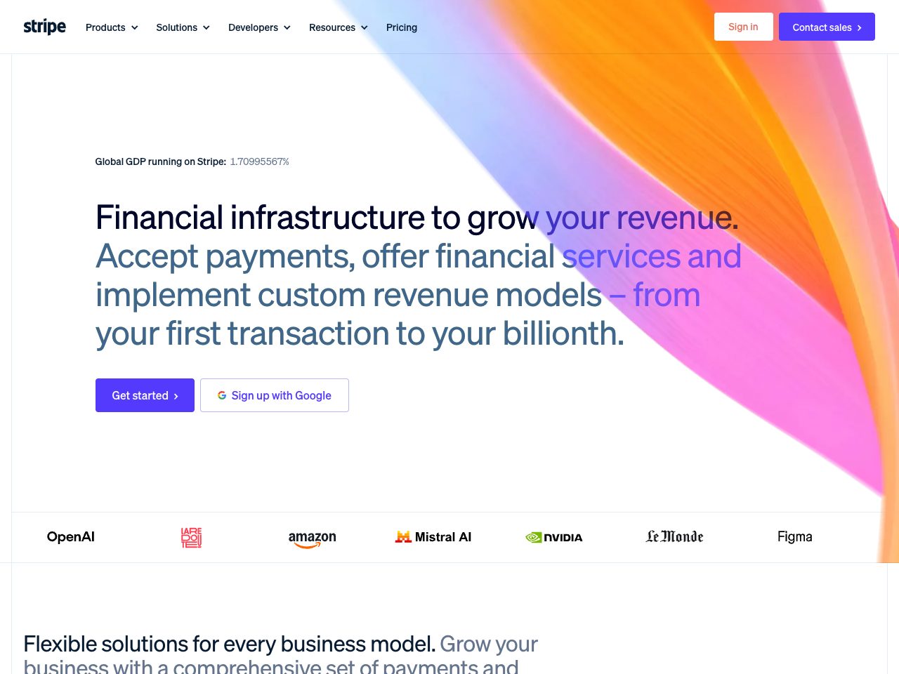 Homepage screenshot of Stripe