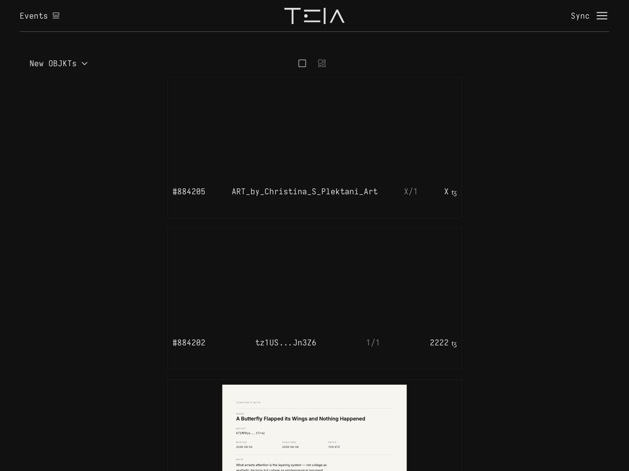 Homepage screenshot of Teia Art