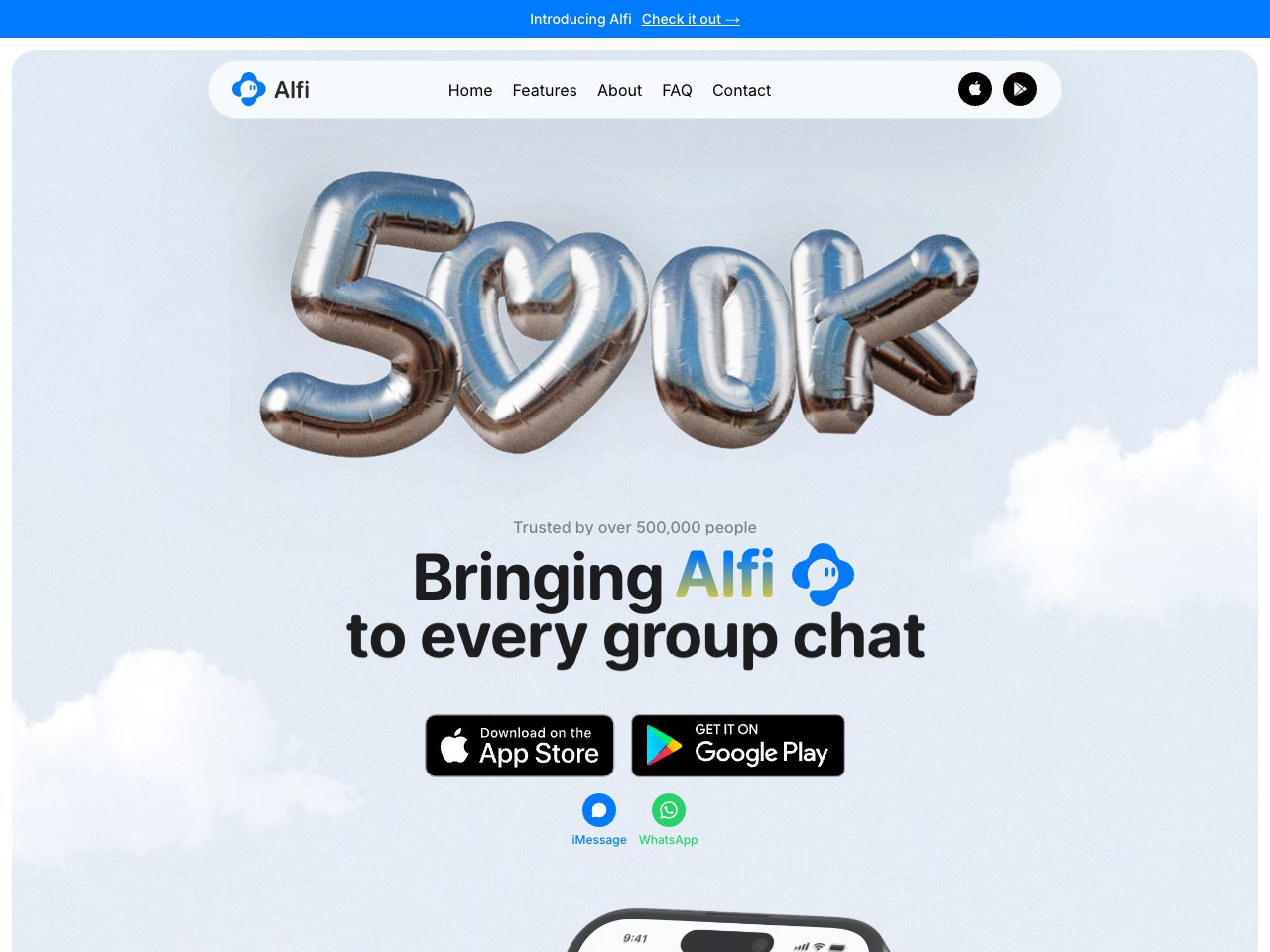Homepage screenshot of Alfi