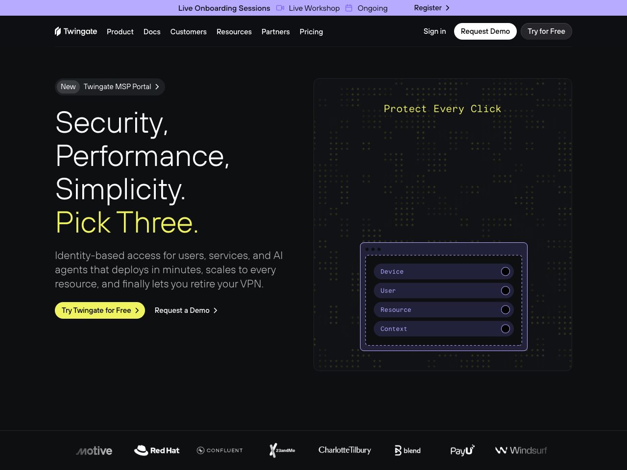 Homepage screenshot of Twingate
