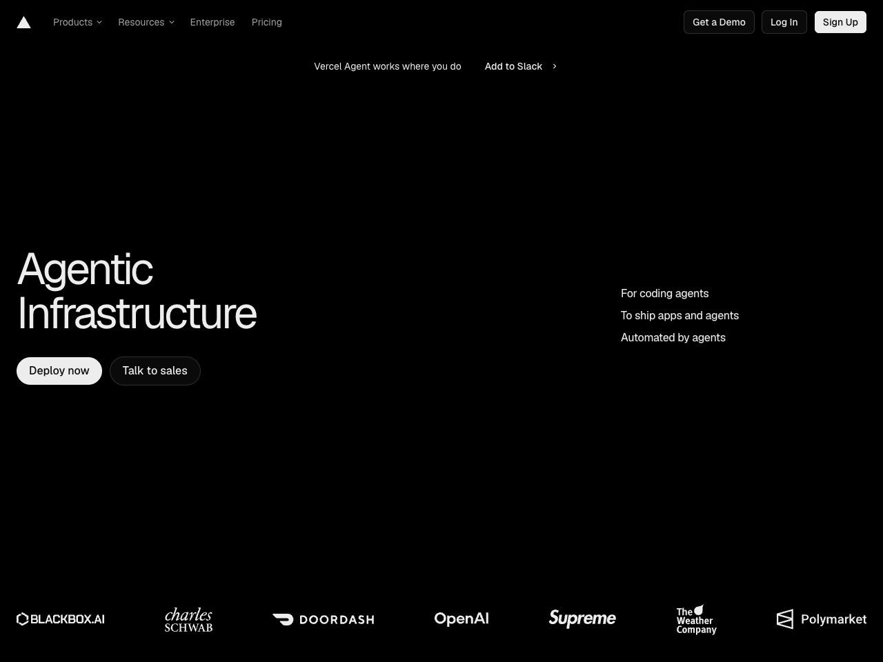 Homepage screenshot of Vercel