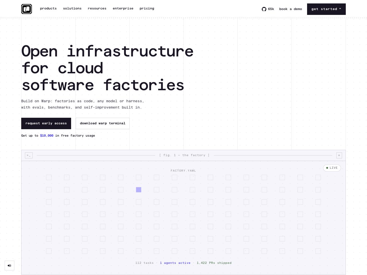 Homepage screenshot of Warp