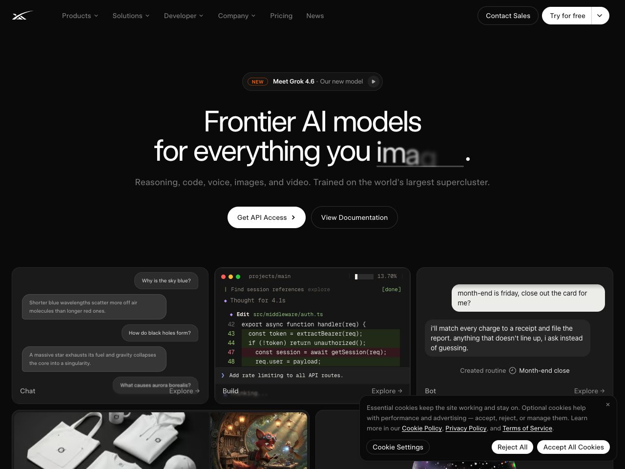 Homepage screenshot of SpaceXAI